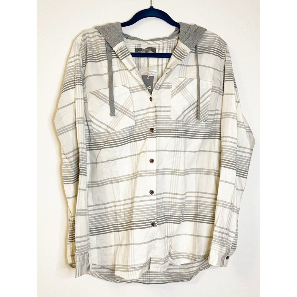 Natural Reflections Hooded Plaid Button Front Shirt Women’s Large NWT Cabincore